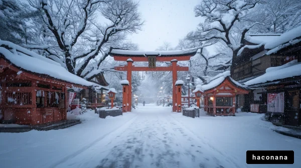 雪景色の神社の風景