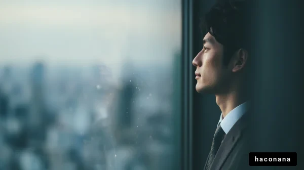 窓の外を見つめる男性