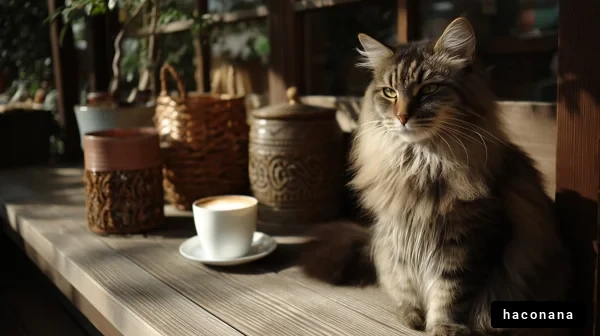 猫とコーヒーのある風景