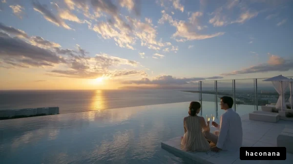 夕日を楽しむカップル