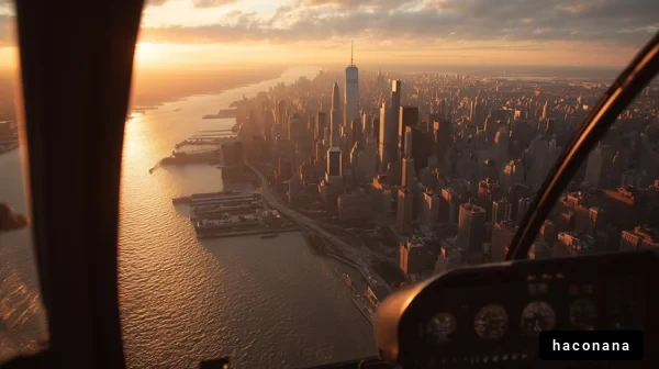 夕日のニューヨーク空撮