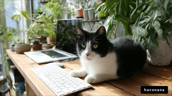 植物に囲まれた猫