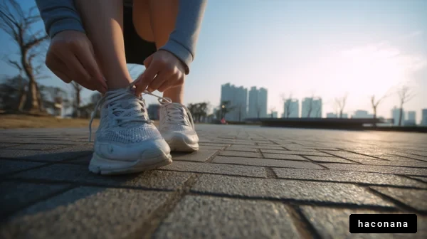 スポーツシューズを履く女性