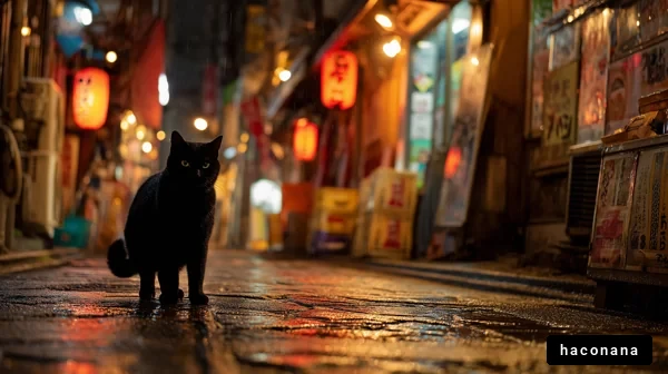 雨の夜の黒猫