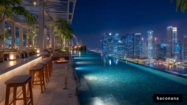 夜の都市を見渡すプール