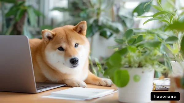 デスクに寝そべる犬