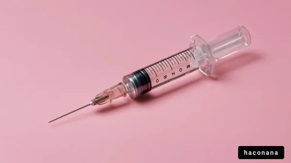 ピンク背景の注射器