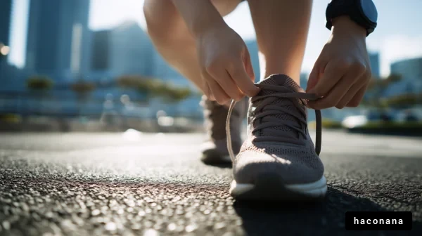 スポーツシューズの紐を結ぶ