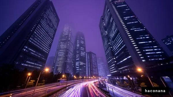 霧に包まれた都市夜景