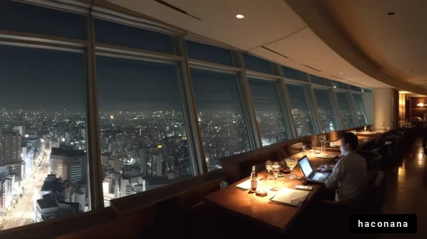 夜景のレストランでの仕事