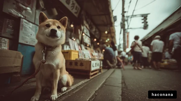 犬と賑わう商店街