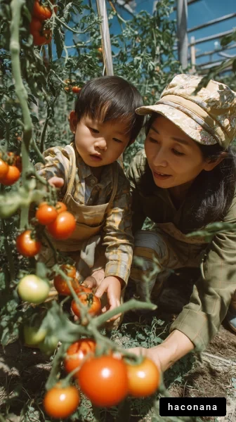 親子でトマト収穫