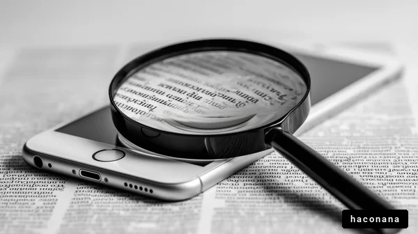 スマートフォンと拡大鏡の画像