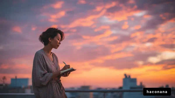 夕焼けを背景にした女性