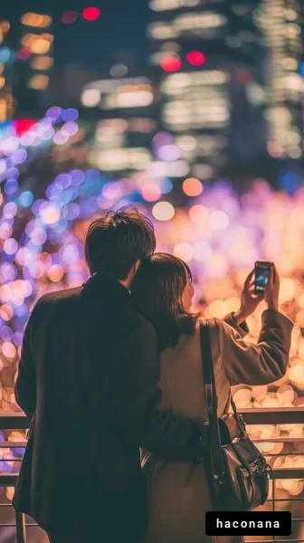 夜景を背景にしたカップル
