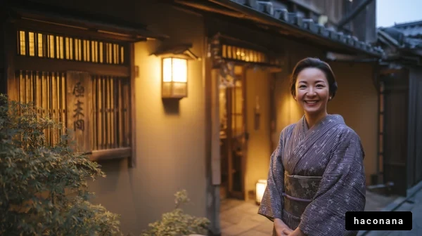 夜の京都、和装の女性