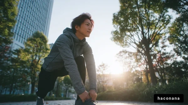 公園でのストレッチ