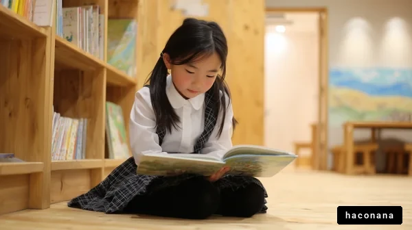 静かな図書館で読書する子供