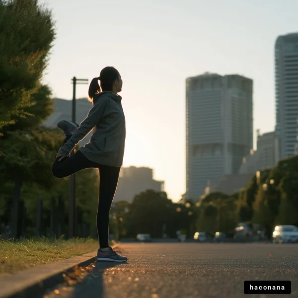 公園でのストレッチの女性