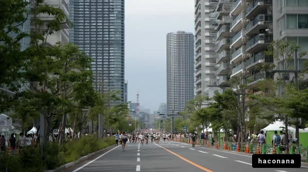 都市のマラソンイベント風景