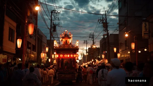 夕暮れの祭りの街並み