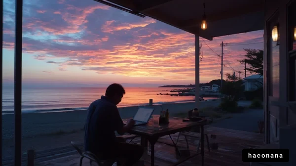 美しい夕焼けの海辺