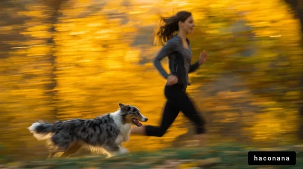 犬と一緒に駆ける女性