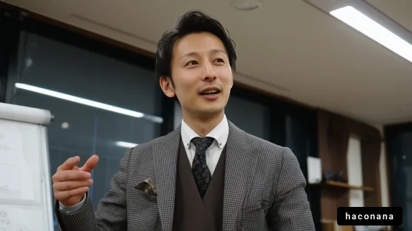 会議で話すビジネスマン