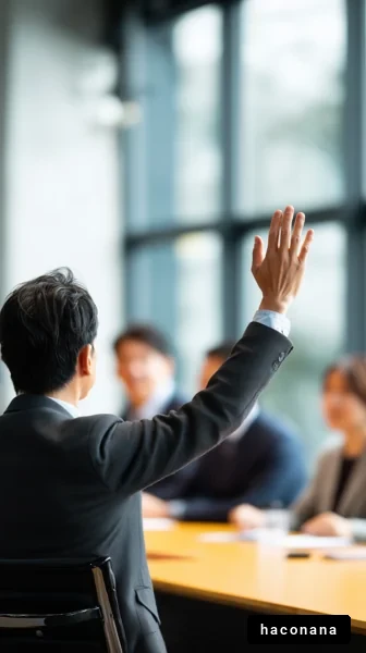 会議で手を挙げる姿