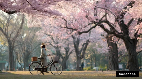 桜の木の下で自転車