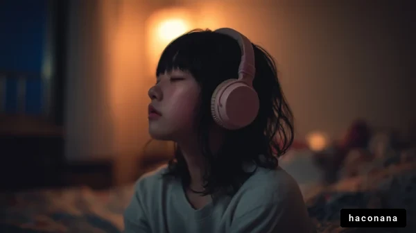 夜の音楽に浸る少女