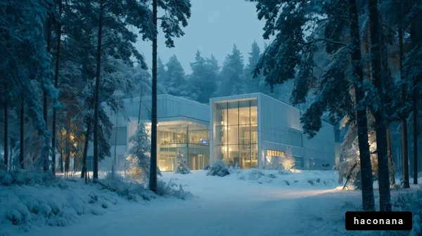 雪に覆われた近代的な建物