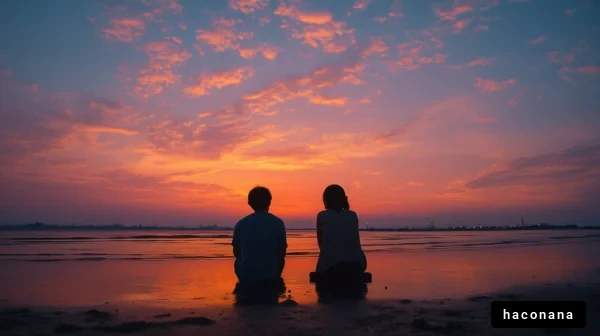 夕日に染まる海辺の風景