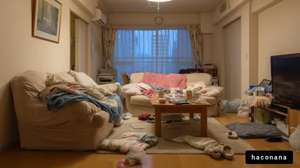 散らかったリビングルーム
