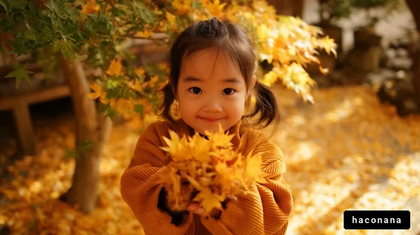 秋の景色と子供の笑顔