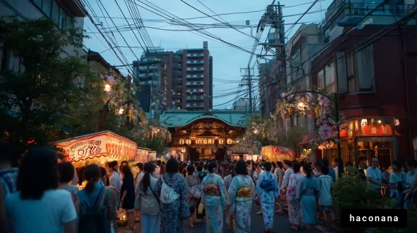 夏祭りの夜景と人々