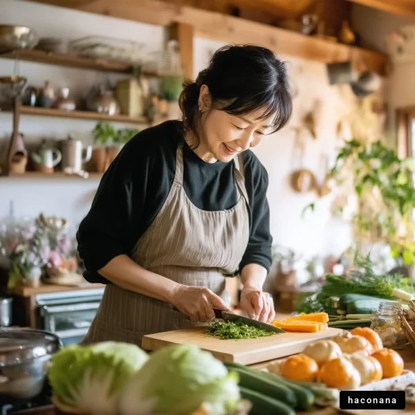 自宅で料理を楽しむ女性