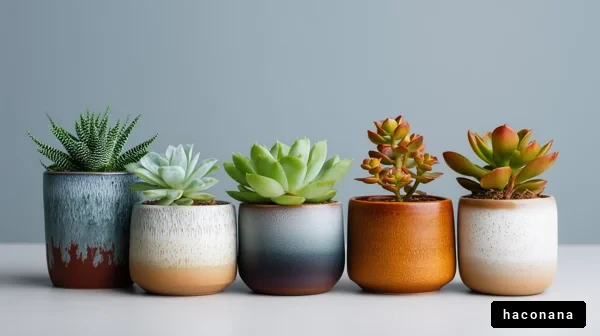 多肉植物のカラフルな鉢植え