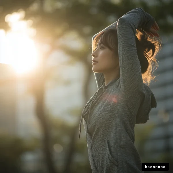 朝日を浴びる女性の姿