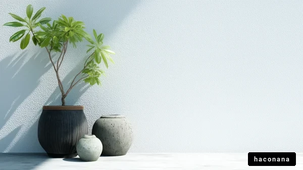 植物と鉢のシンプルな配置