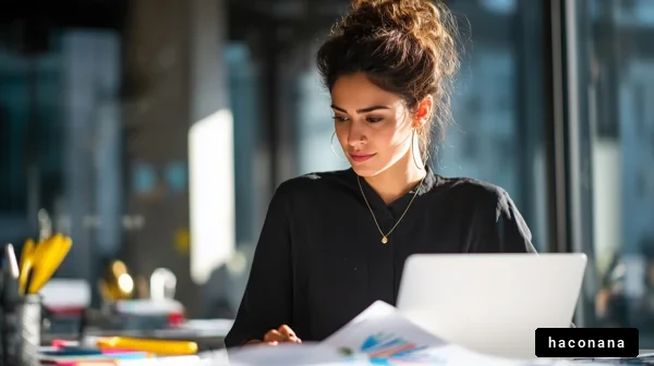オフィスでの集中した女性