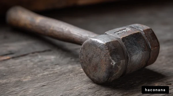 古びた金槌のクローズアップ