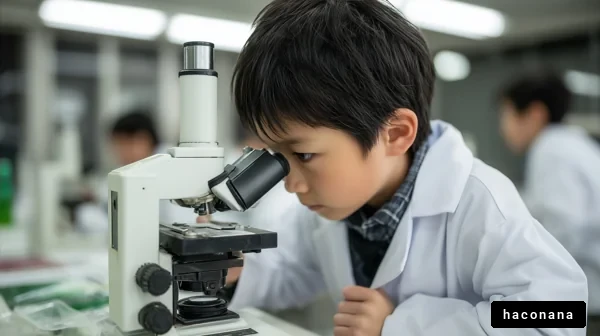 顕微鏡を覗く子供