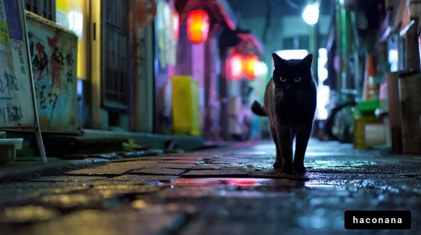 夜の街を行く黒猫