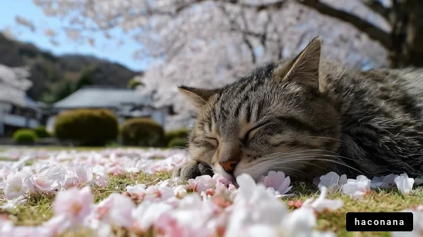 桜の下で眠る猫