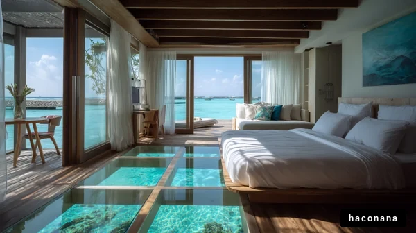 水上コテージの美しい室内