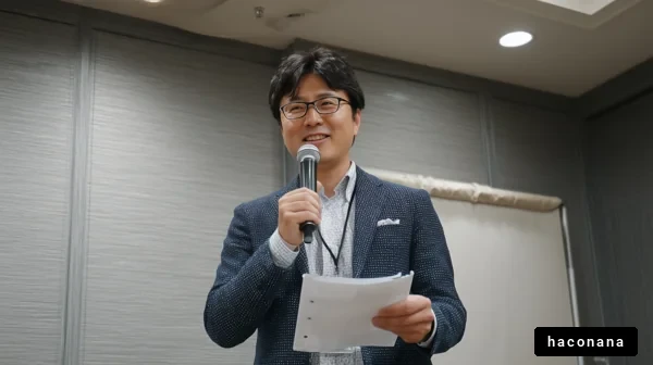 プレゼンテーションを行う男性