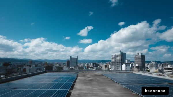 都市の太陽光パネル風景