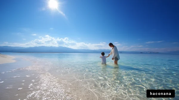 青い海と親子の時間