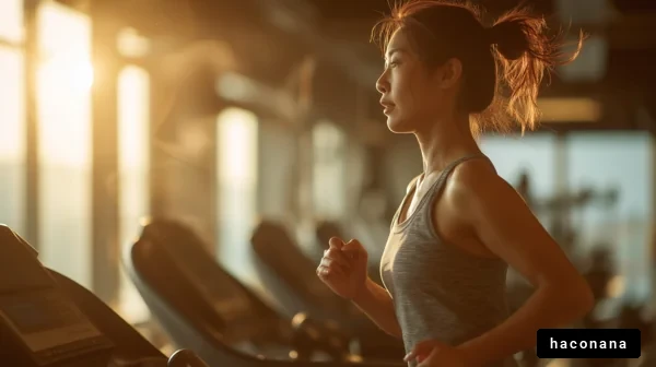 ジムでランニングする女性